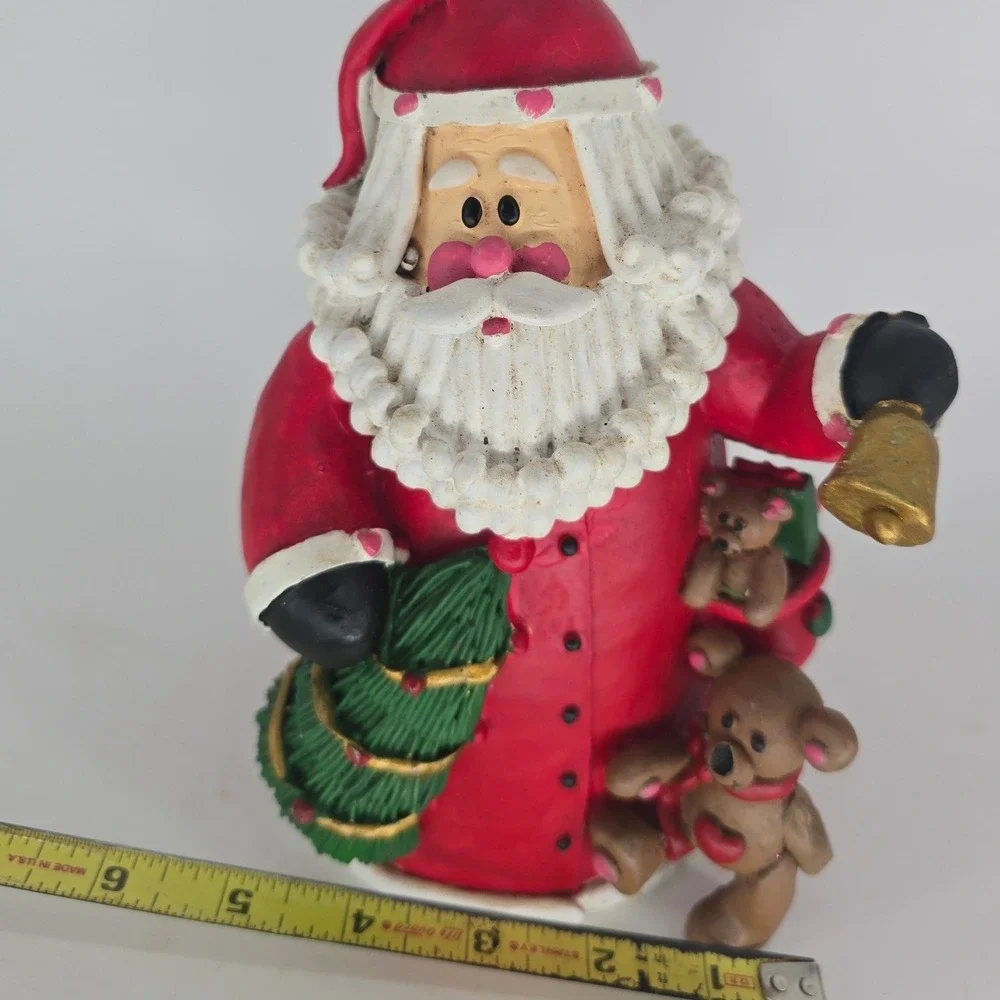 Vintage Santa Figurine Teddy Bears Hearts Christmas Tree Bell Holiday Decor